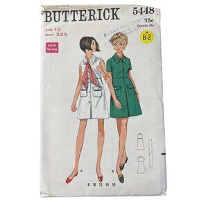 Butterick 5448 Dress Sewing Pattern Size 10 Sleeveless Short Sleeves VTG 1960s